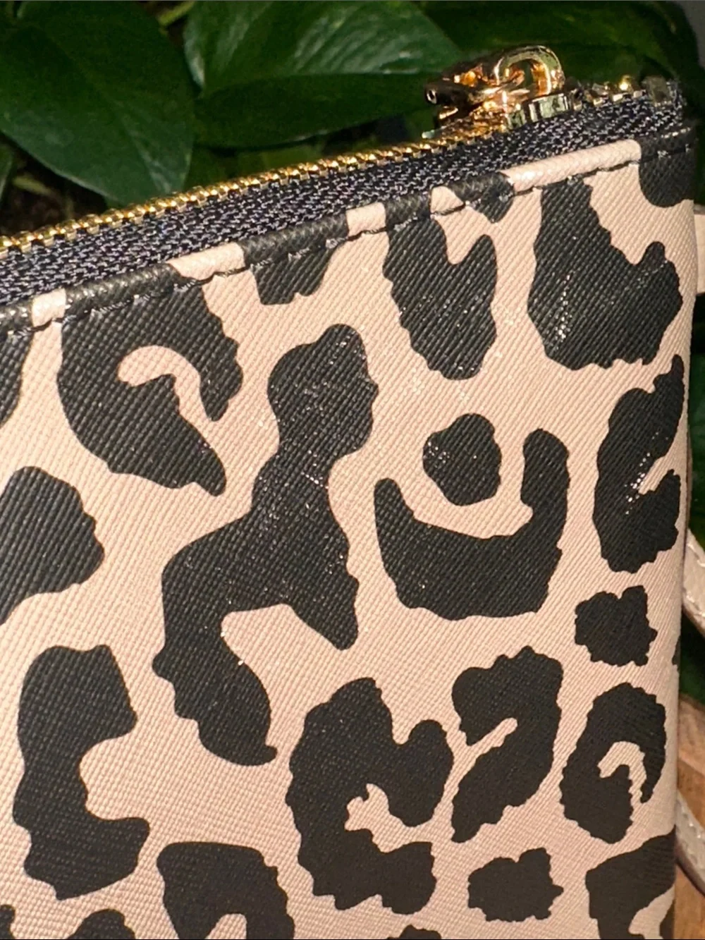 Anne Klein Leopard Print Wristlet Black and Tan with Gold Hardware NWOT